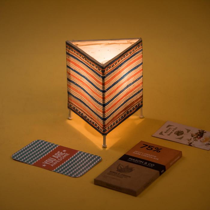 Scallops & Stripes Prism Hand Painted Tholu Bommalata Tealight Lamp| 6 inches - Zwende