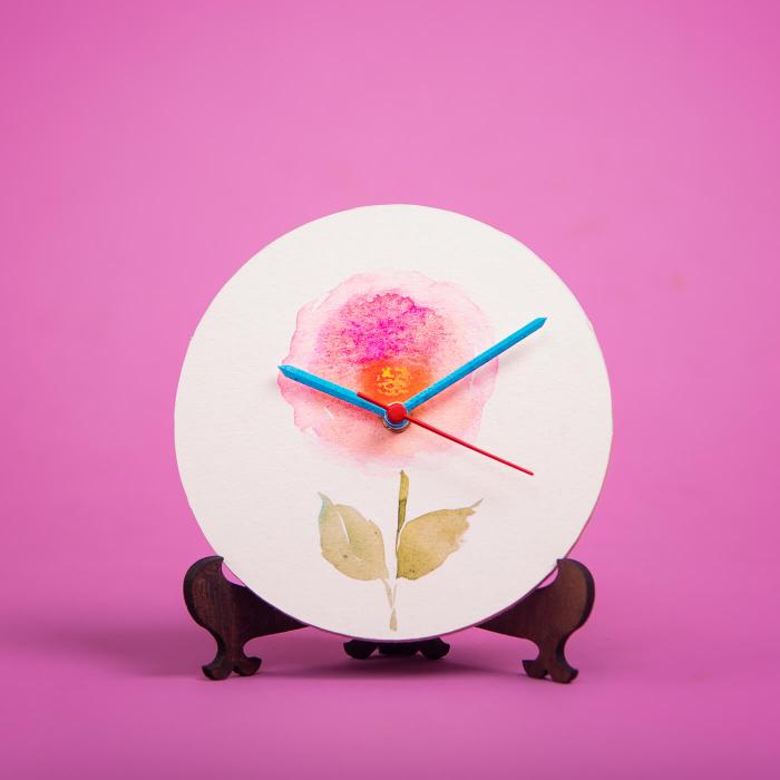 Hand-painted Table Clock with Floral Background