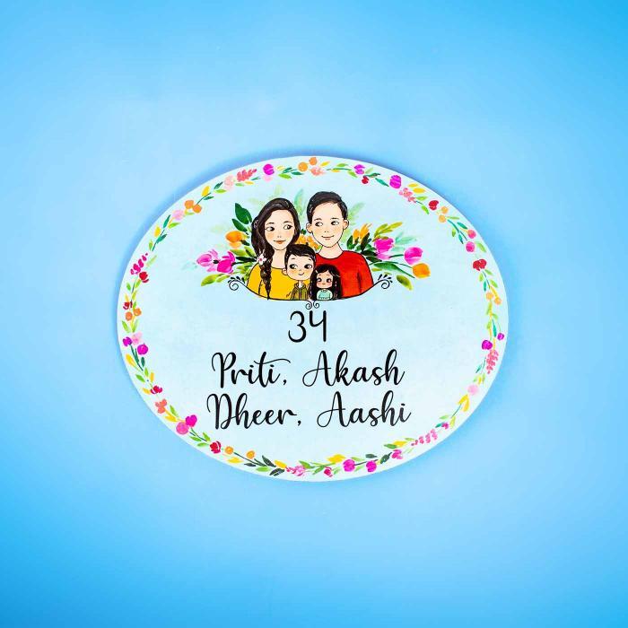 Oval Hand-painted Family Character Nameboard