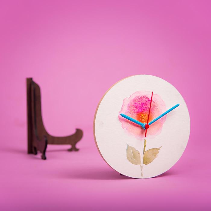 Hand-painted Table Clock with Floral Background
