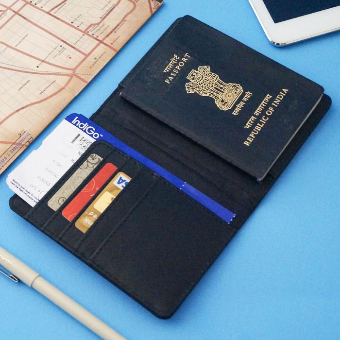 Black Passport Cover with Vintage Phone Design