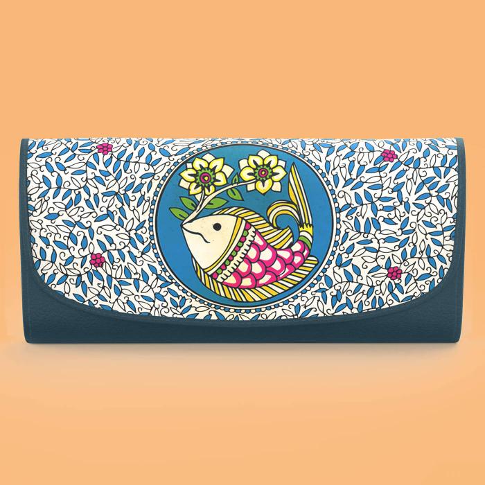 Navy Blue Wallet with Madhubani FIsh