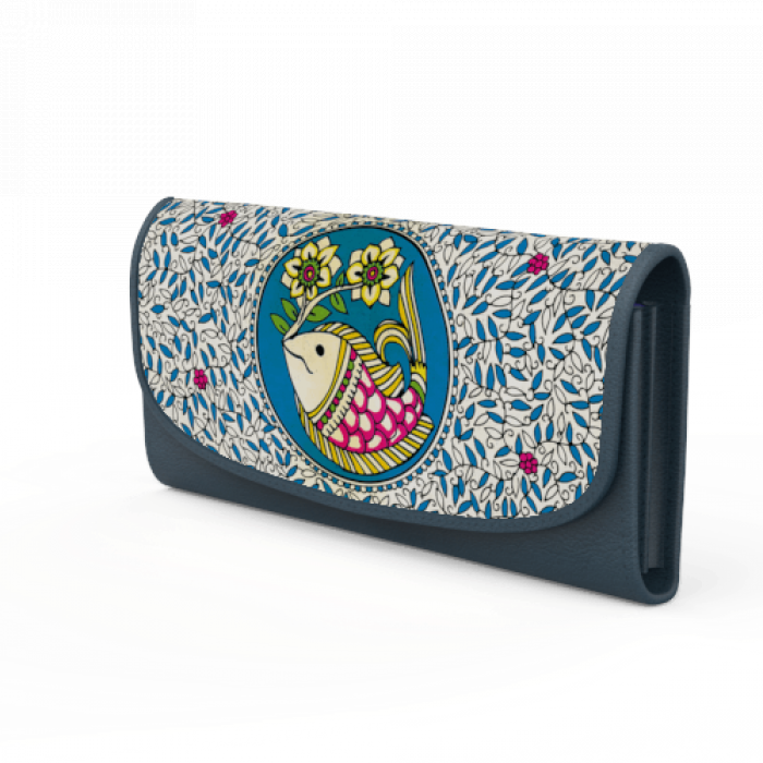 Navy Blue Wallet with Madhubani FIsh