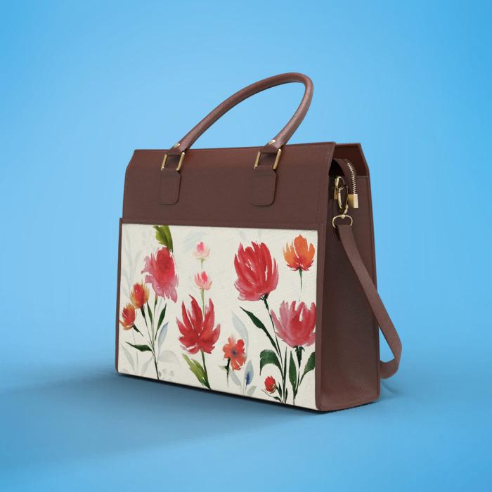 Faux Leather Laptop Tote in Brown