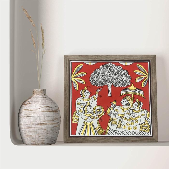 Royal couple with Performers - Paper Phad Painting 120