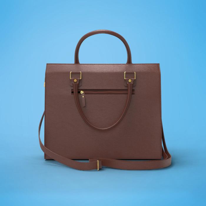 Faux Leather Laptop Tote in Brown