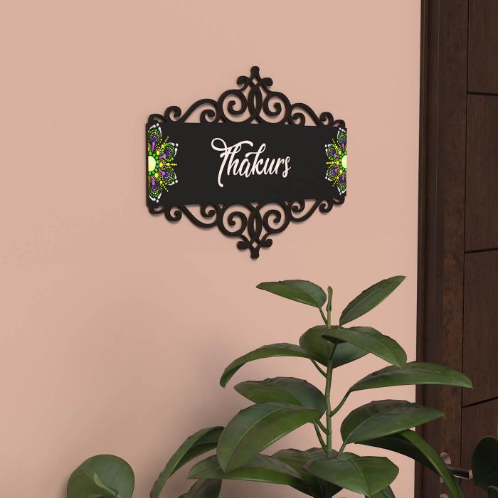 Handpainted Rectangular Victorian Dot Art Nameplate for Family