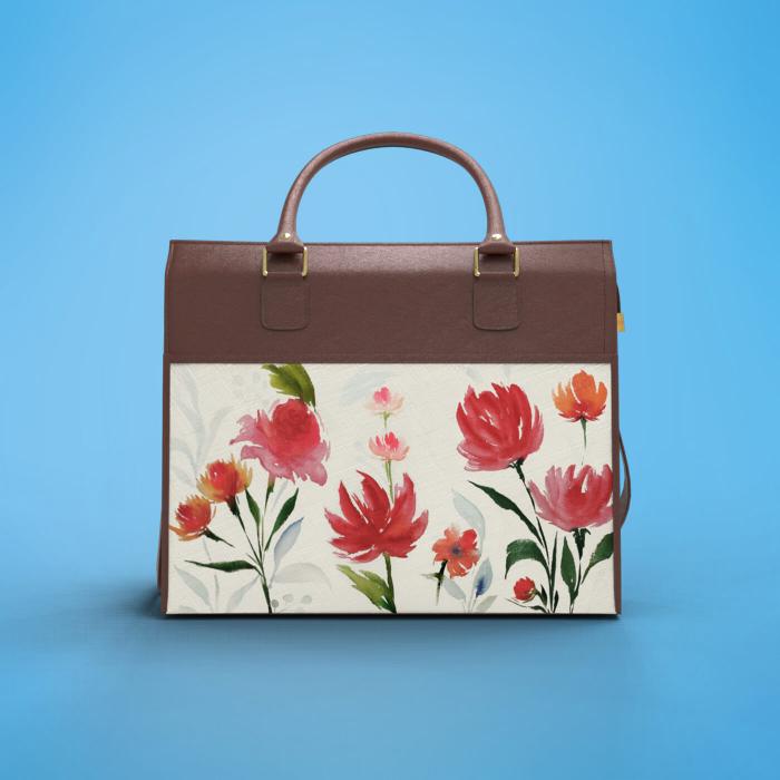 Faux Leather Laptop Tote in Brown