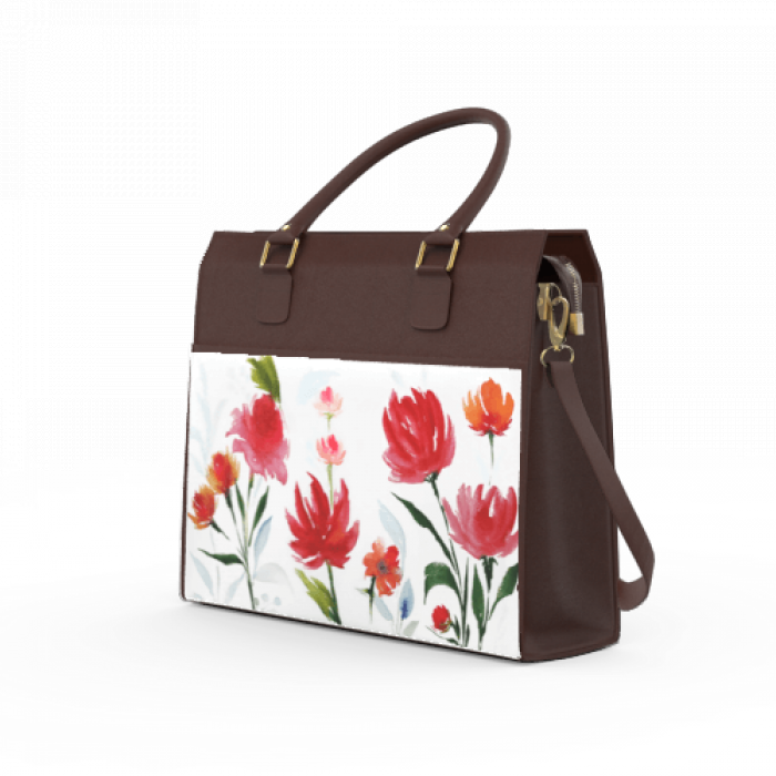 Faux Leather Laptop Tote in Brown