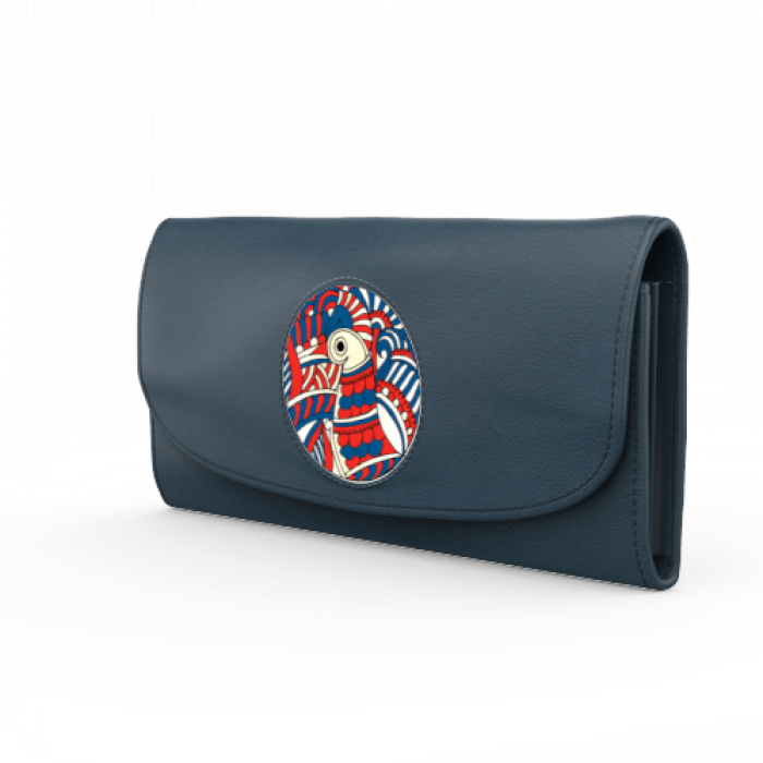 Navy Blue Classic Flap Wallet with Peacock Art