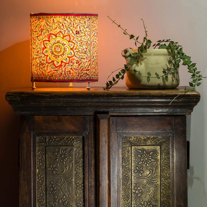 Ocean Flower & Scallops Cylindrical Tholu Bommalata Mini Lamp | 14 inches - Zwende