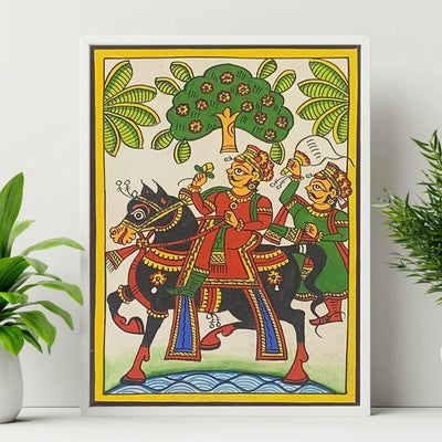 Pabuji on his Black Horse - Paper Phad Painting 118