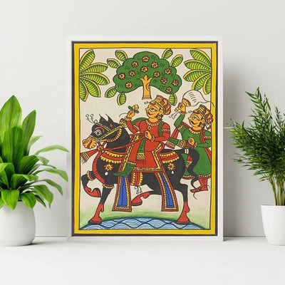 Pabuji on his Black Horse - Paper Phad Painting 118