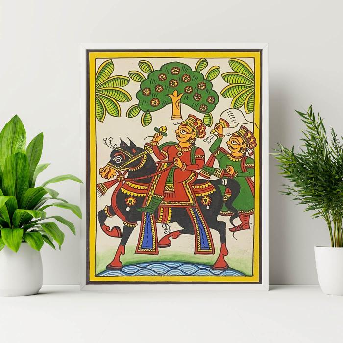 Pabuji on his Black Horse - Paper Phad Painting 118