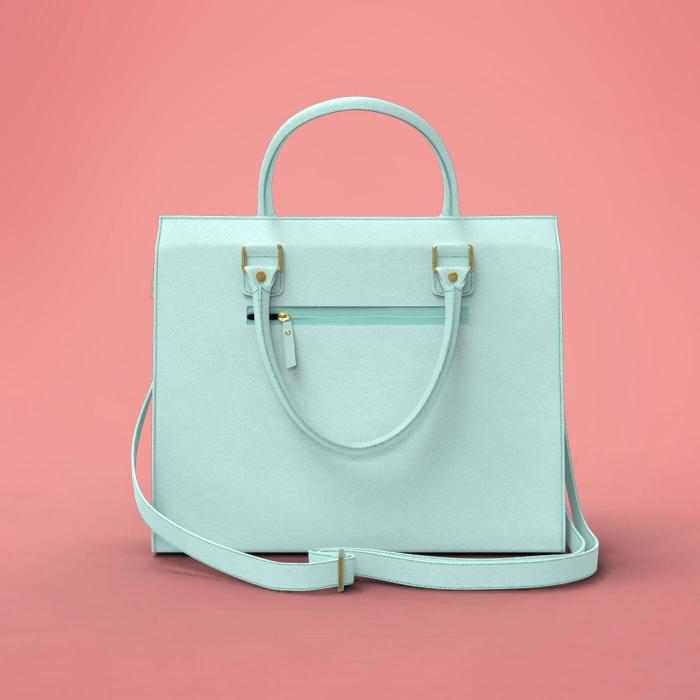 Light Blue Laptop Tote in Faux Leather