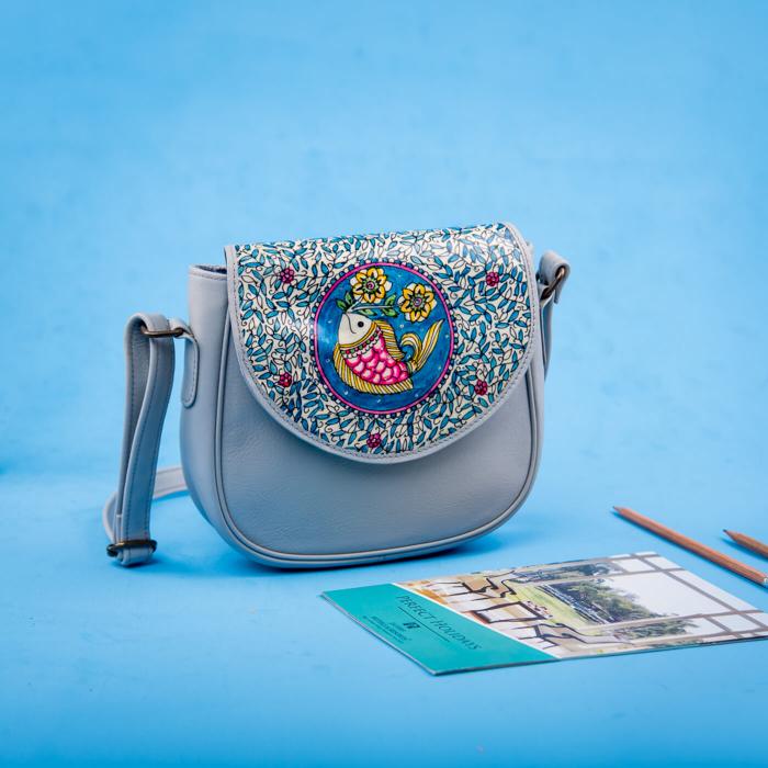 Sling Bag with Madhubani Fish Design - Main Image