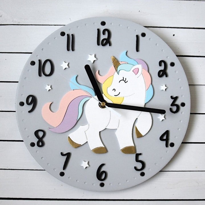 Hand Painted Unicorn Themed Wall Clock for Kids