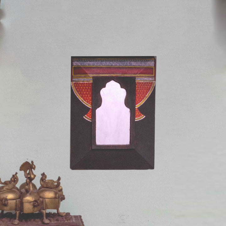 Handpainted Miniature Mirror with Vintage Wooden Frame - Palace Arch