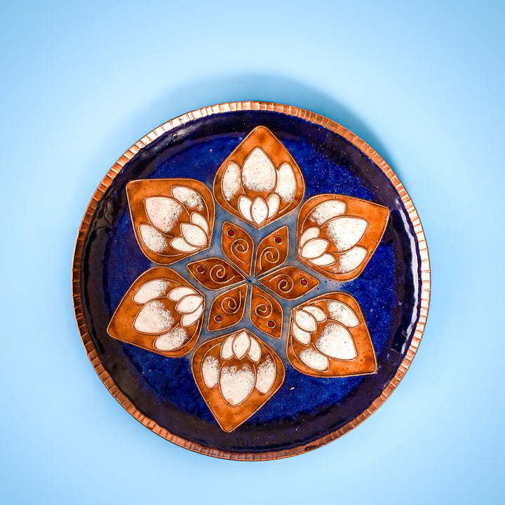 Copper Enamel Wall Plate - Blue Lotus in the Petal