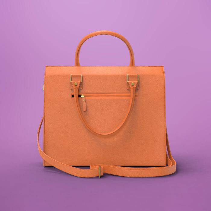 Tan Laptop Tote in Faux Leather