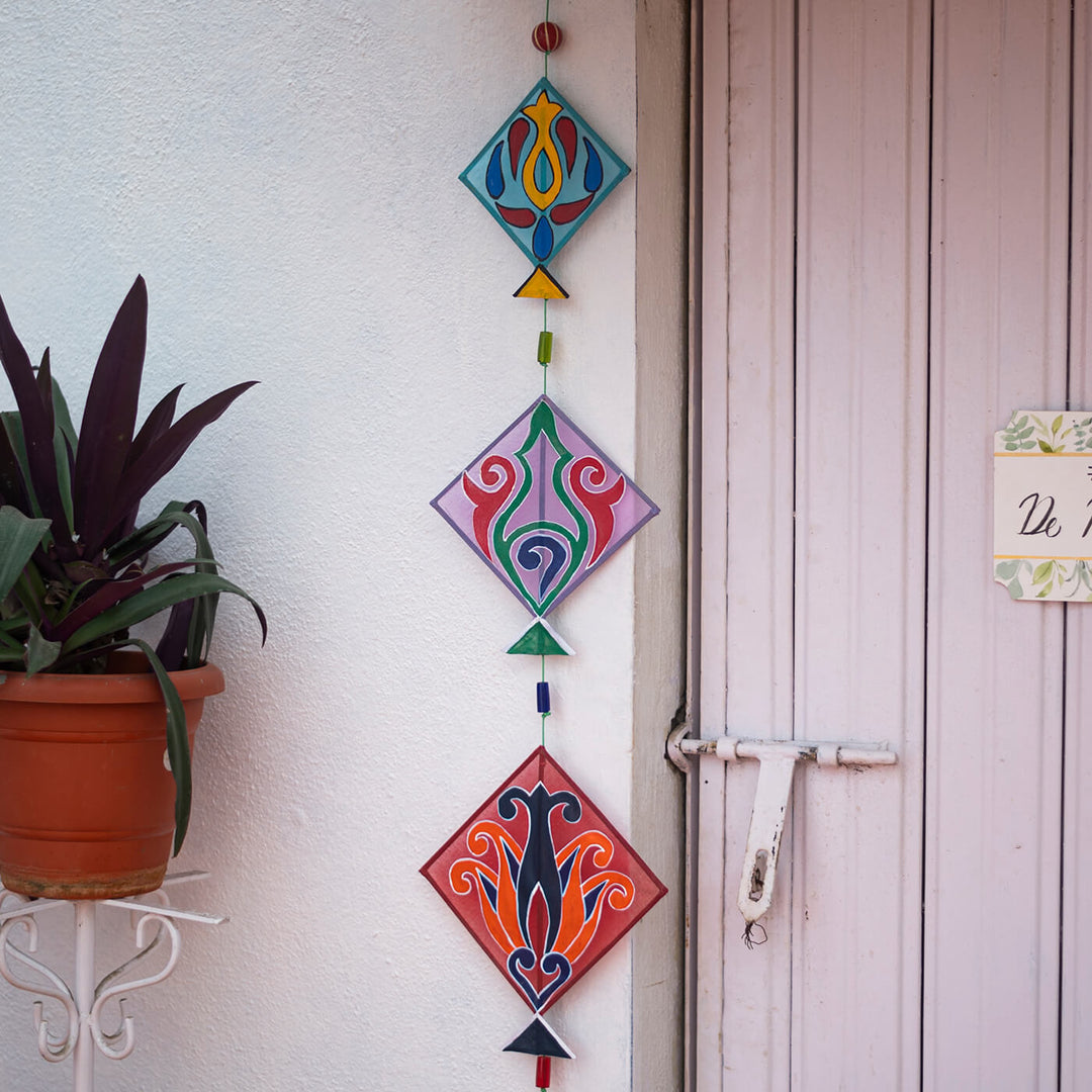 Handcrafted Kite Hangings - Blue, White and Orange
