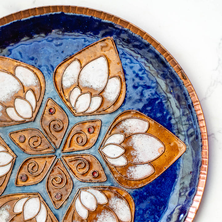 Copper Enamel Wall Plate - Blue Lotus in the Petal