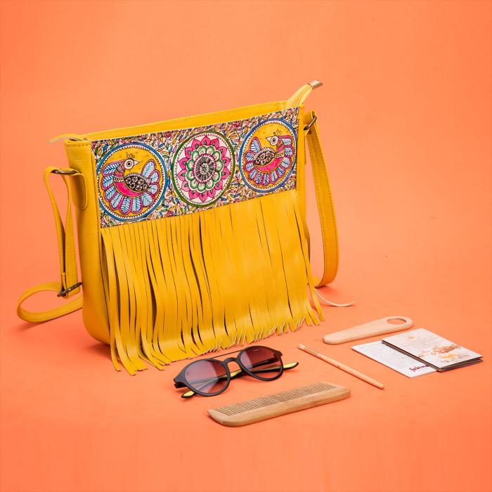 Boho Fringe Sling in Mustard Yellow