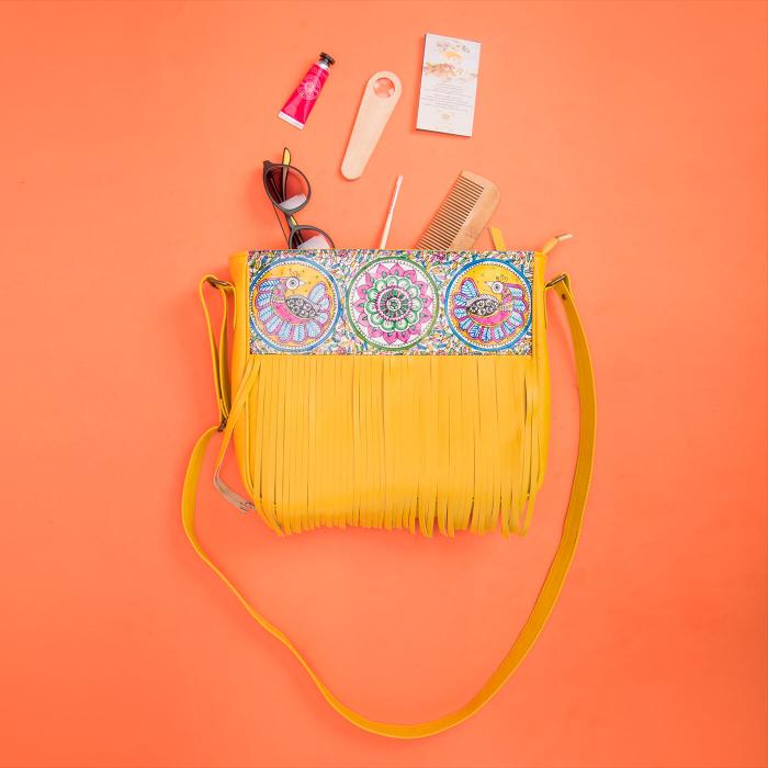 Boho Fringe Sling in Mustard Yellow