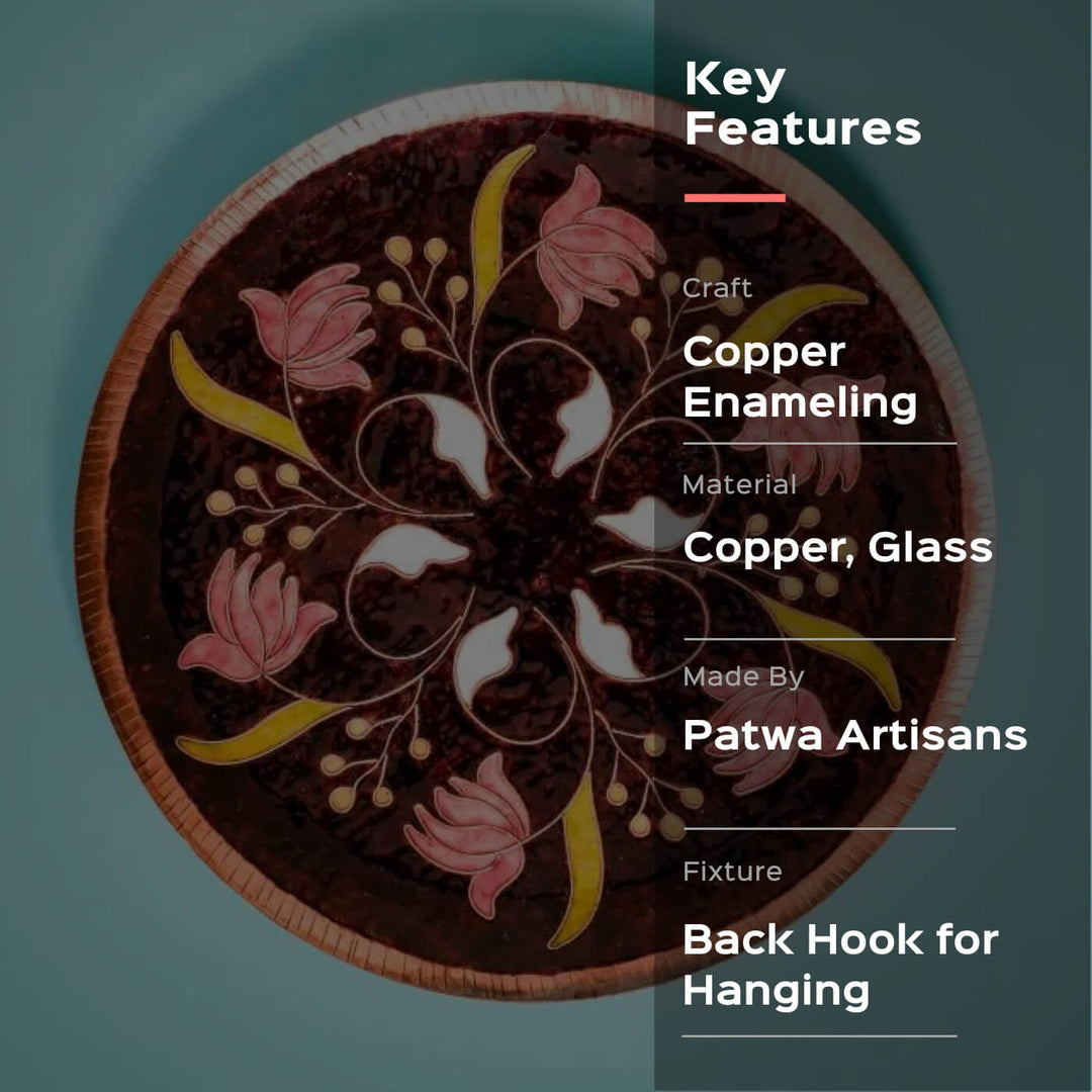 Copper Enamel Wall Plate - Brown Swirling Lotus