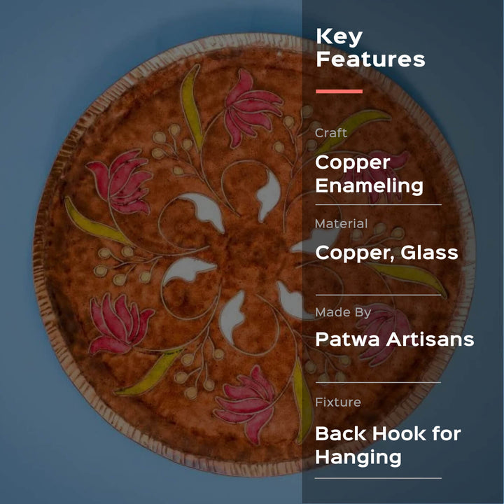 Copper Enamel Wall Plate - Light Brown Swirling Lotus