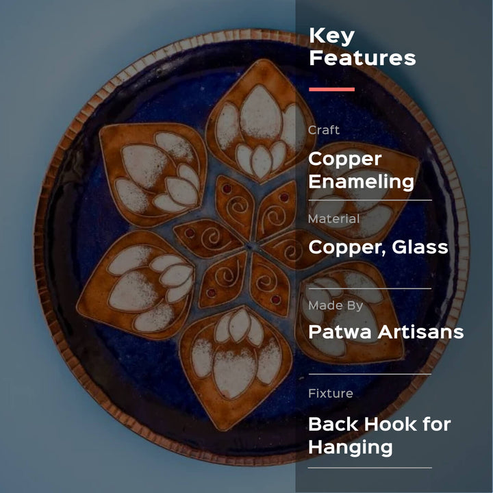Copper Enamel Wall Plate - Blue Lotus in the Petal