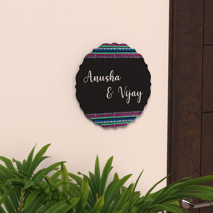 Handpainted Circular Mandala Dot Art Nameplate for Couples