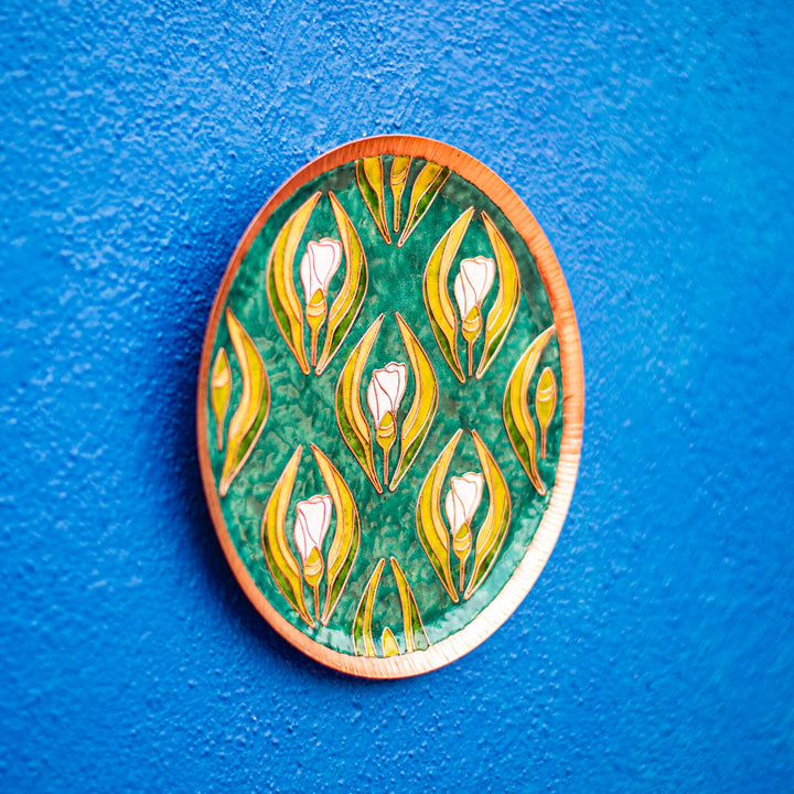 Copper Enamel Wall Plate - Greens - Wildflower