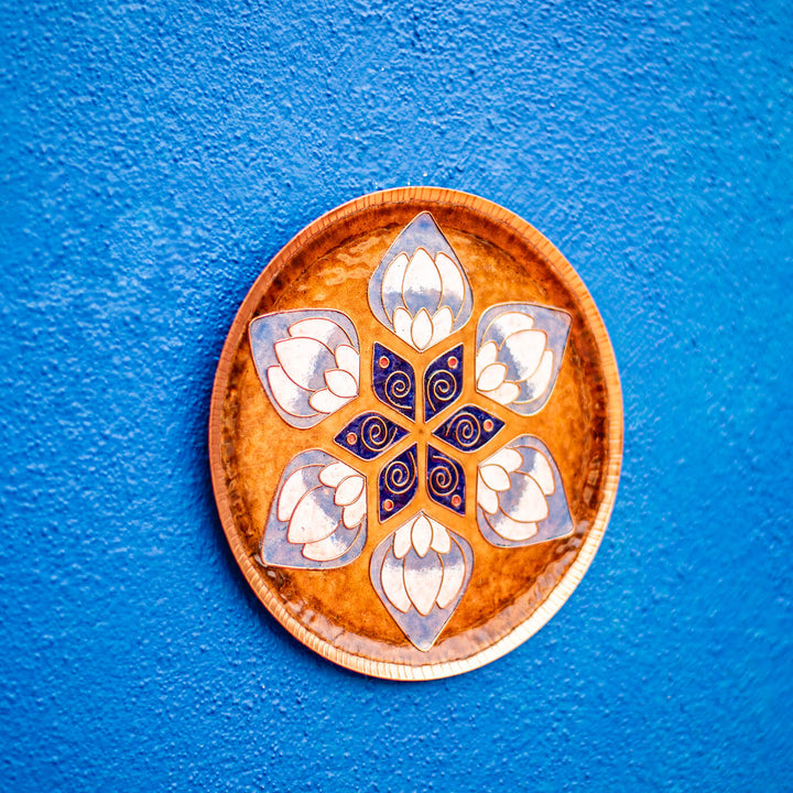 Copper Enamel Wall Plate - Brown Lotus in the Petal