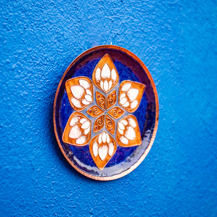 Copper Enamel Wall Plate - Blue Lotus in the Petal
