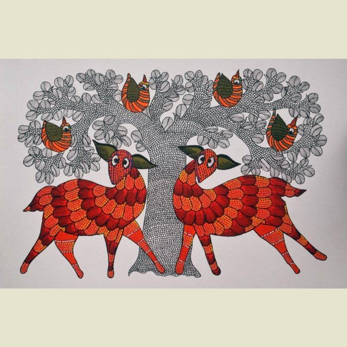 Sarang - 3x2 ft Gond Painting 65