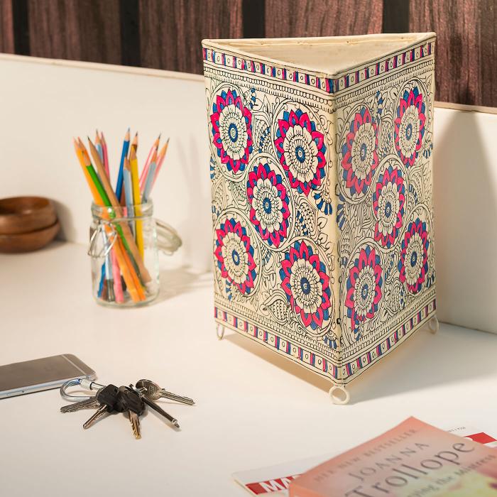 Doodle Flower & Marigold Prism Tholu Bommalata Tabletop Lamp | 11 inches - Zwende