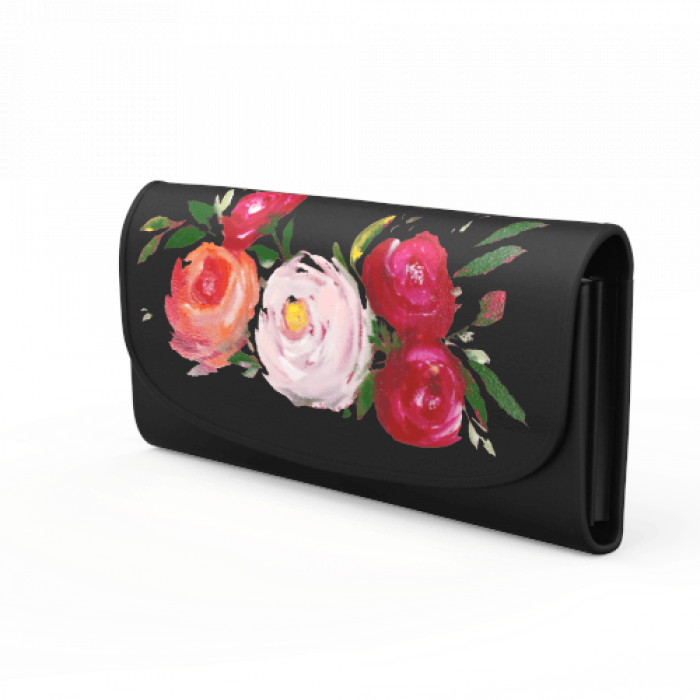 Black Flap Wallet with Multi-color Floral