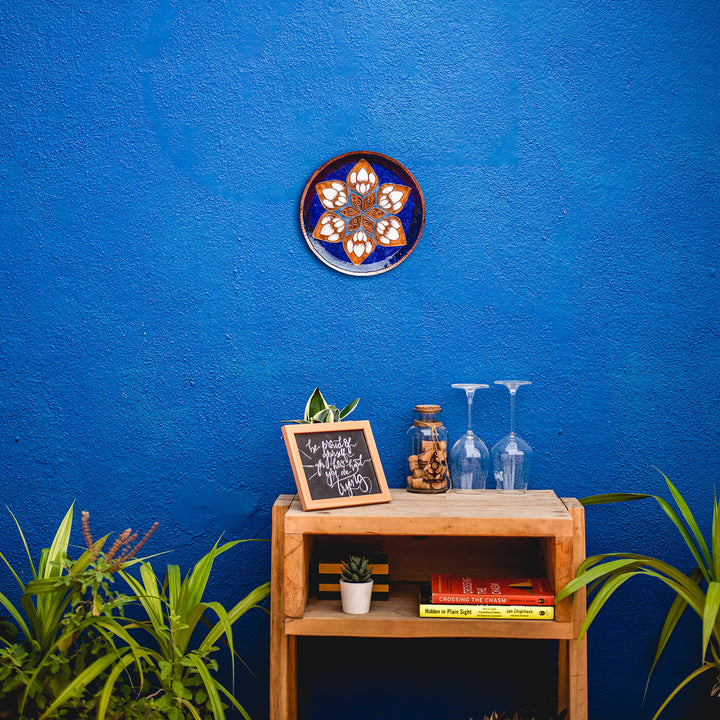 Copper Enamel Wall Plate - Blue Lotus in the Petal