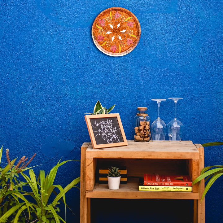 Copper Enamel Wall Plate - Light Brown Swirling Lotus