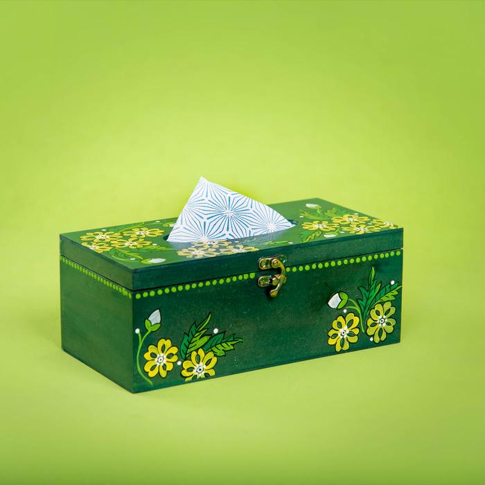 Hand-painted Green Tissue Box