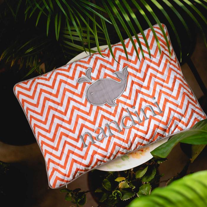 Personalized Orange Chevron with Dolphin Motif Pillow Cover