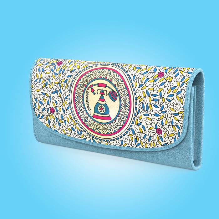 Light Blue Wallet with Vintage Phone Art