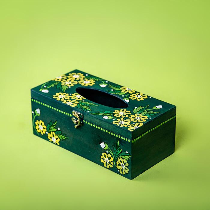Hand-painted Green Tissue Box