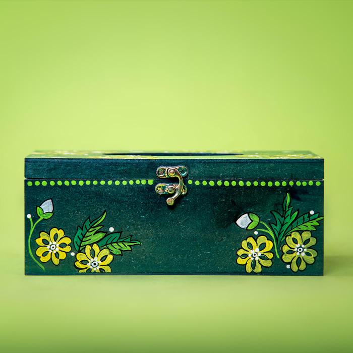 Hand-painted Green Tissue Box