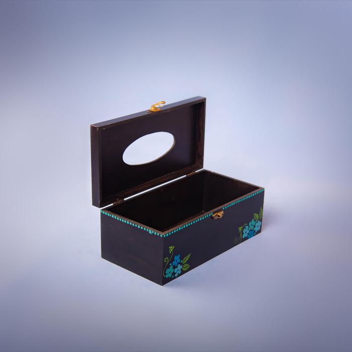 Black Tissue Box with Blue Yarrows