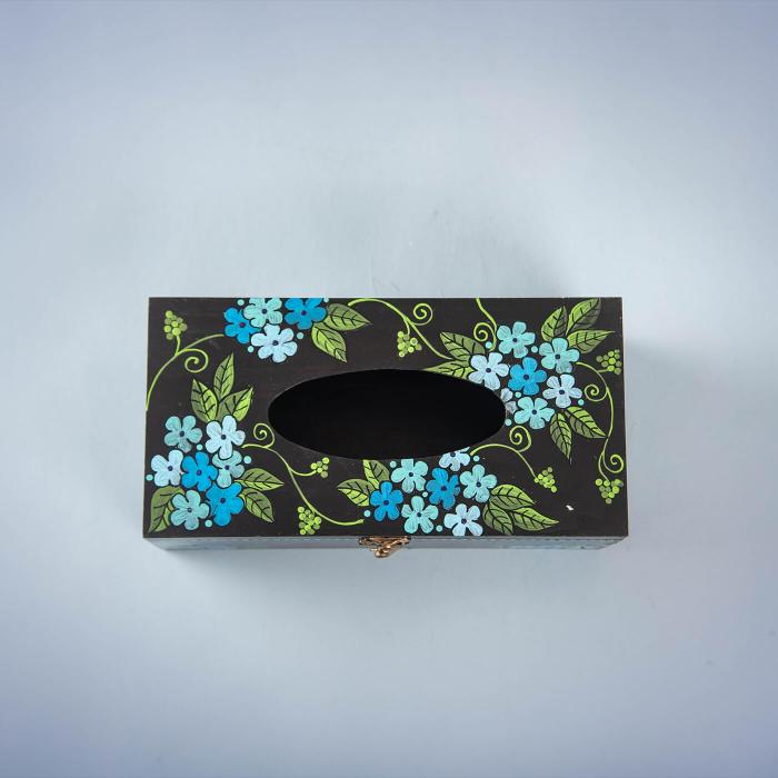 Black Tissue Box with Blue Yarrows