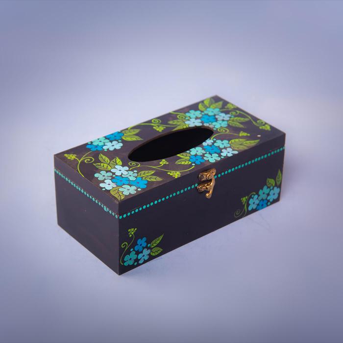 Black Tissue Box with Blue Yarrows