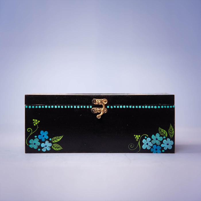 Black Tissue Box with Blue Yarrows