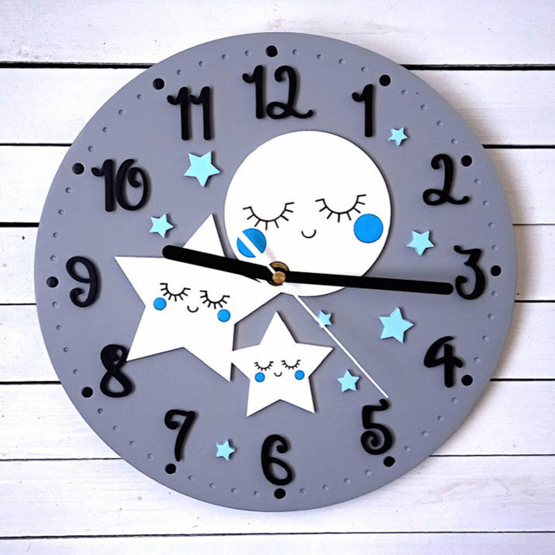 Moon & Star Themed Wall Clock for Kids